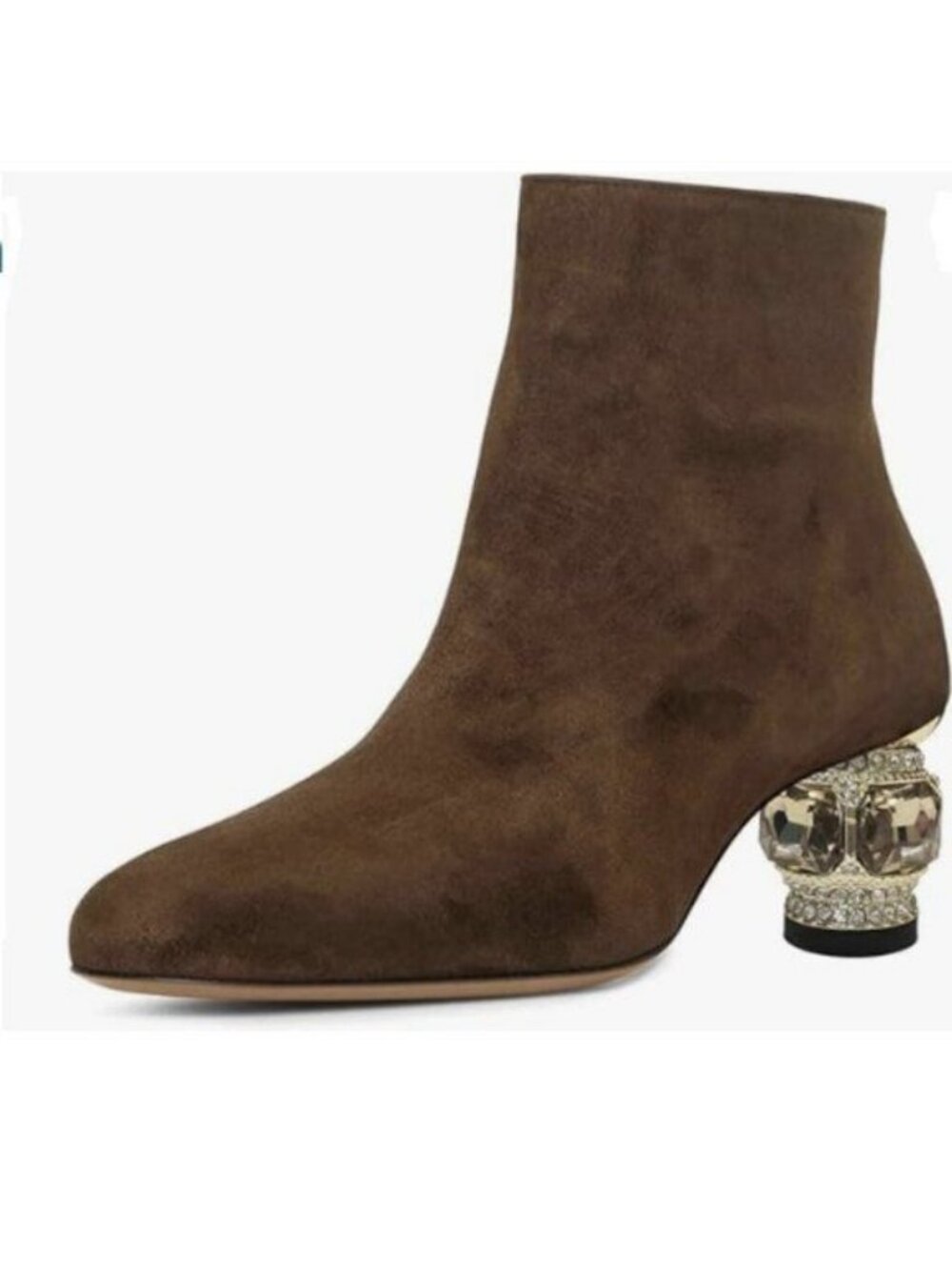 FSJ Women Round Toe Crystal Chunky Block Low Heel Ankle Boots Fashion Brown